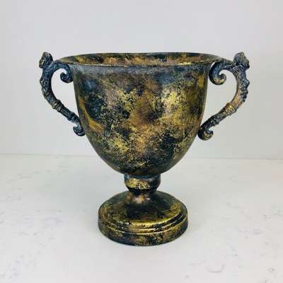 Black and Gold Leaf Handled Urn