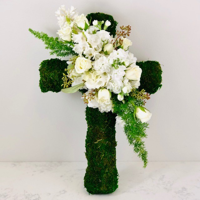 Moss Cross with Flowers