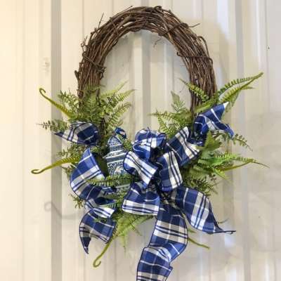 Blue and White Ribbon Wreath