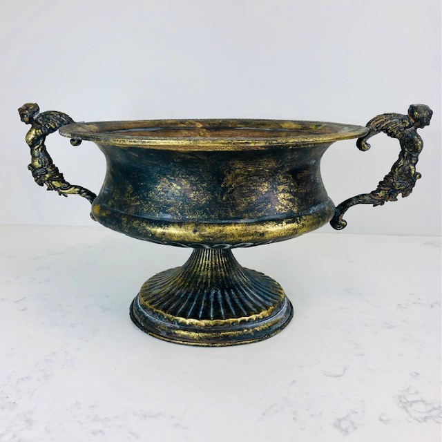 Antiqued Gold Leaf Urn with Handles